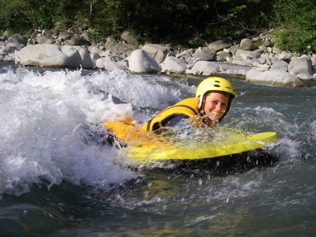 Hydrospeed surfing during a multi-activity course