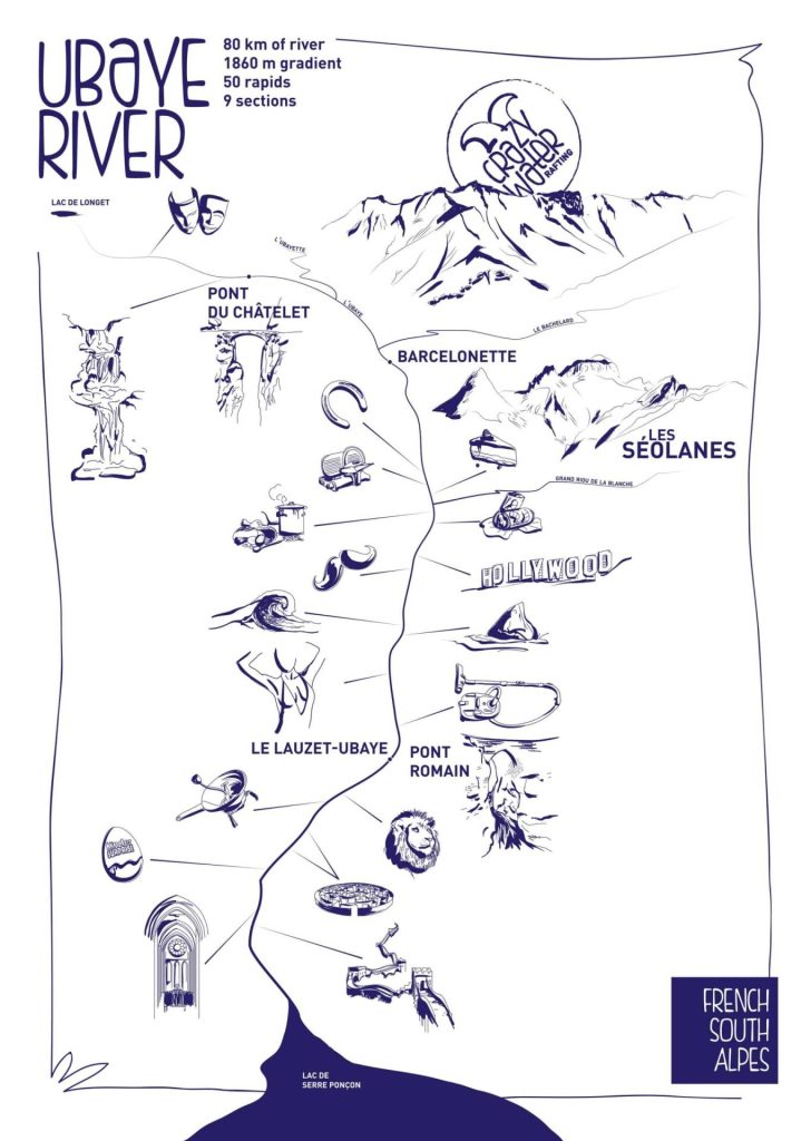 The Ubaye river in drawing! Discover the map of the Barcelonnette river