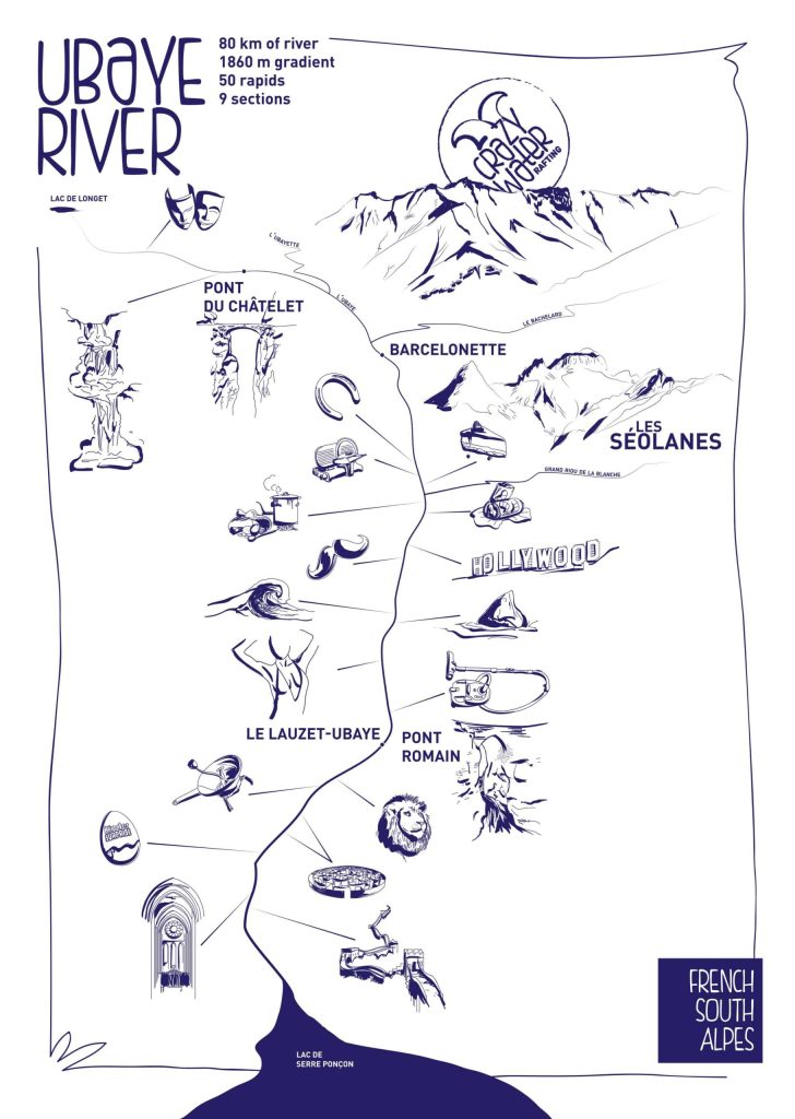 Map of the Ubaye River! All routes from Barcelonnette to Serre Ponçon