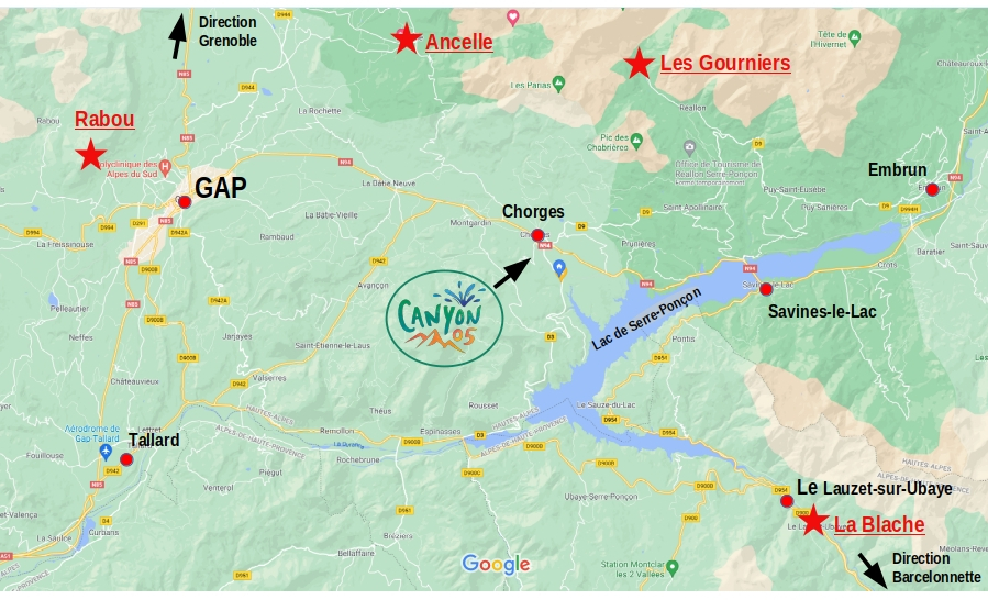 Carte pour du canyon dans le 05