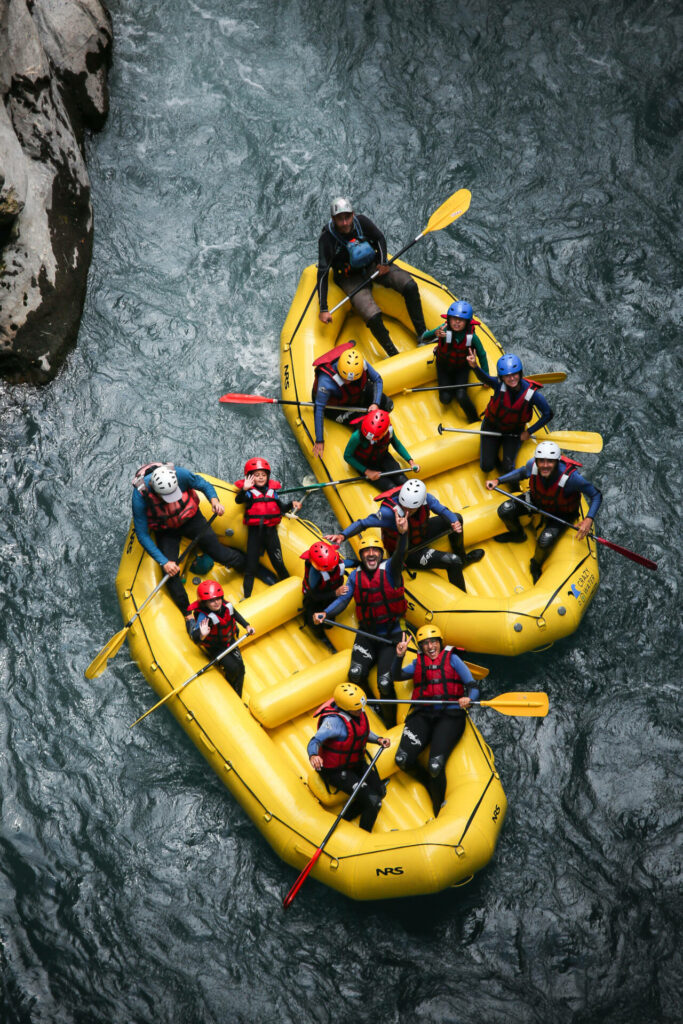 Group rafting in the Alps