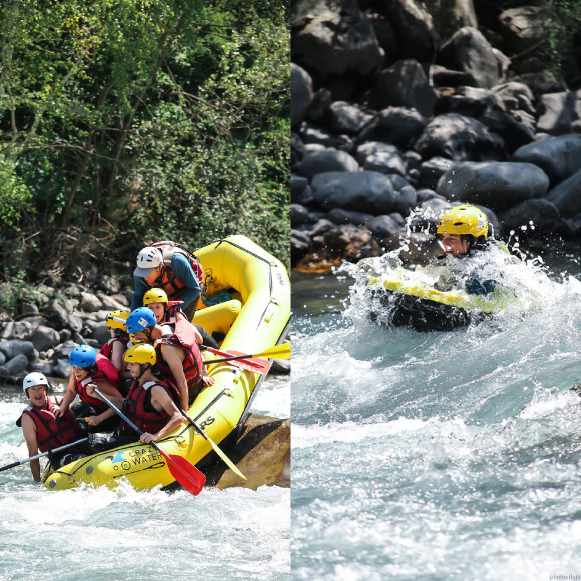 Stage d'eau vive dans les Alpes, vous pourrez choisir entre le rafting et l'hydrospeed 