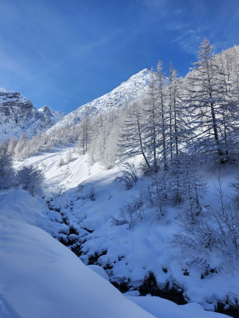l'importance de la neige sur la rivière, voici la source de l'Ubaye sous la neige