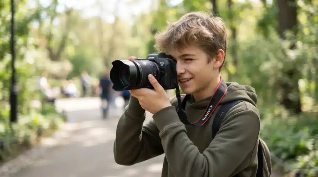 Photo réaliste d'un jeune adolescent équipé